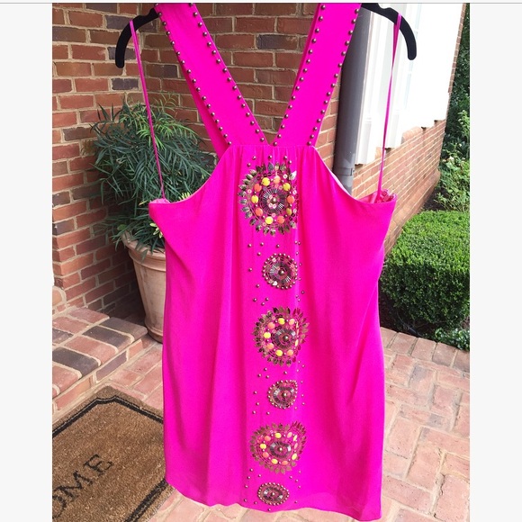 Tibi Pink Sequin Beaded Medallion Silk Dress - Picture 7 of 8